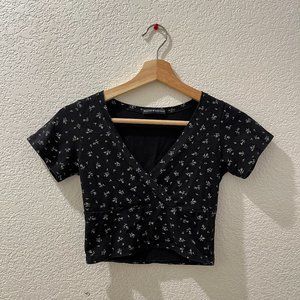 Brandy Melville Floral Surplice Crop Top One Size